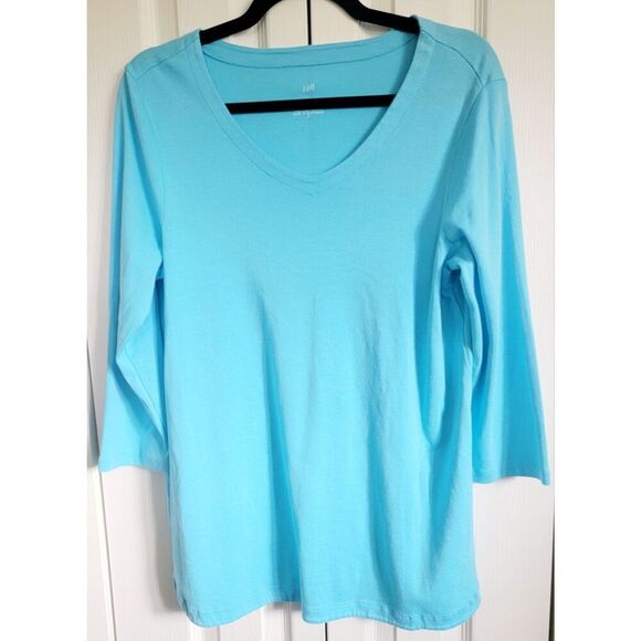 J. Jill M Pullover Knit Tunic Top Light Blue Round Neck 3/4 Sleeves Pima  Cotton - Picture 1 of 5